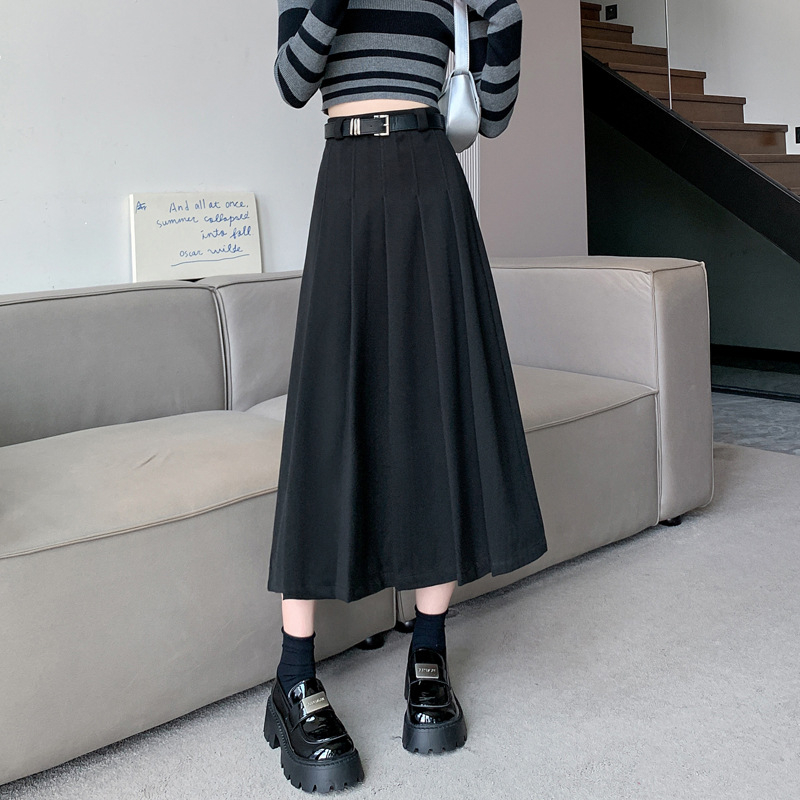 Ležerna ženska suknja za jesen/zimu 2024., nova uska strukirana suknja srednje duljine, Joker plisirana suknja, generacija kose