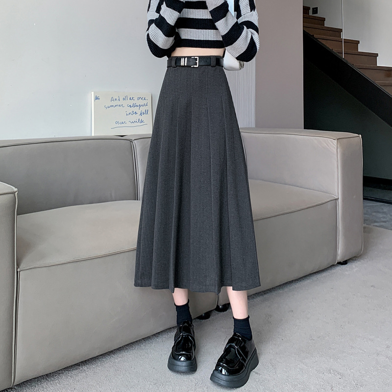 Ležerna ženska suknja za jesen/zimu 2024., nova uska strukirana suknja srednje duljine, Joker plisirana suknja, generacija kose