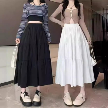 Suknja do pola, bijela suknja za žene, mala, nova torta suknja srednje duljine, visoki struk, A-kroj, za proljeće i ljeto 2024.