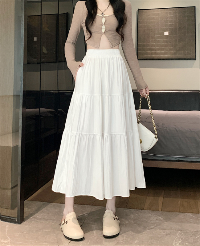 Suknja do pola, bijela suknja za žene, mala, nova torta suknja srednje duljine, visoki struk, A-kroj, za proljeće i ljeto 2024.