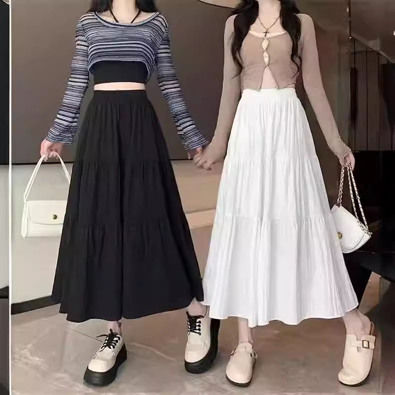 Suknja do pola, bijela suknja za žene, mala, nova torta suknja srednje duljine, visoki struk, A-kroj, za proljeće i ljeto 2024.