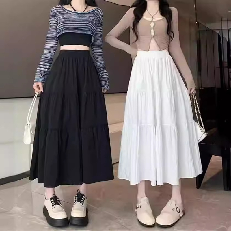 Suknja do pola, bijela suknja za žene, mala, nova torta suknja srednje duljine, visoki struk, A-kroj, za proljeće i ljeto 2024.