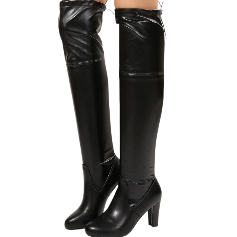 Prekogranične jesenske i zimske nove duge čizme preko koljena Spice Girls s debelom petom, visokom petom, tople flisom podstavljene čizme u retro dizajnu