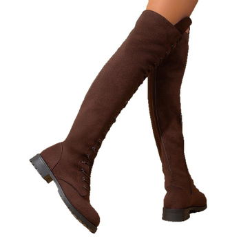 Želja Vruća rasprodaja Vanjska trgovina Plus size Čizme s vezicama Viteške ženske čizme s prednjim vezicama do koljena s niskom petom za mršavljenje Ženske čizme