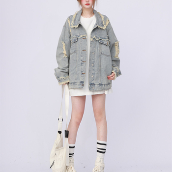 Γυναικείο τζιν μπουφάν American High Street oversize με πλυμένο και φθινοπωρινό σχέδιο για το 2024