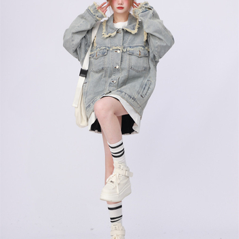Γυναικείο τζιν μπουφάν American High Street oversize με πλυμένο και φθινοπωρινό σχέδιο για το 2024