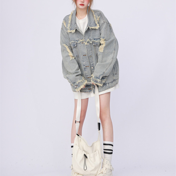 Γυναικείο τζιν μπουφάν American High Street oversize με πλυμένο και φθινοπωρινό σχέδιο για το 2024