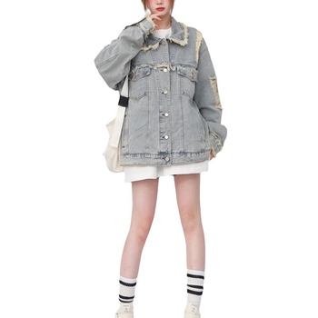 Γυναικείο τζιν μπουφάν American High Street oversize με πλυμένο και φθινοπωρινό σχέδιο για το 2024