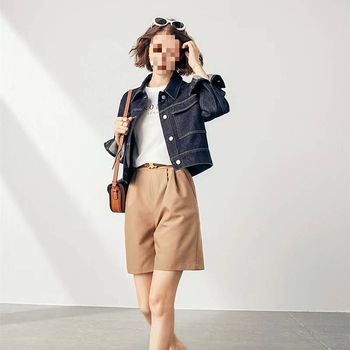 Γυναικείο τζιν παλτό Design Sense Blue 2025, κοντό, αρχές φθινοπώρου, νέο, γαλλικό, ρετρό, κομψό, casual, τοπ