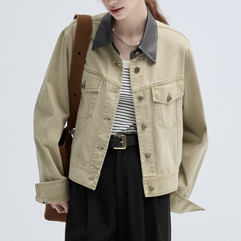 Κοντό τζάκετ Vega για γυναίκες Άνοιξη και Φθινόπωρο 2025 Νέο στυλ Petite Retro Patchwork Workwear Στυλ Denim Top