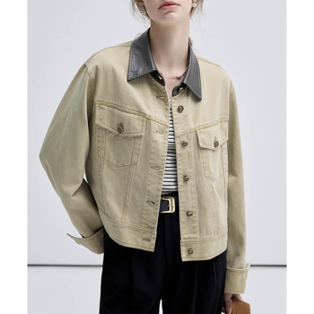 Κοντό τζάκετ Vega για γυναίκες Άνοιξη και Φθινόπωρο 2025 Νέο στυλ Petite Retro Patchwork Workwear Στυλ Denim Top