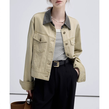 Κοντό τζάκετ Vega για γυναίκες Άνοιξη και Φθινόπωρο 2025 Νέο στυλ Petite Retro Patchwork Workwear Στυλ Denim Top