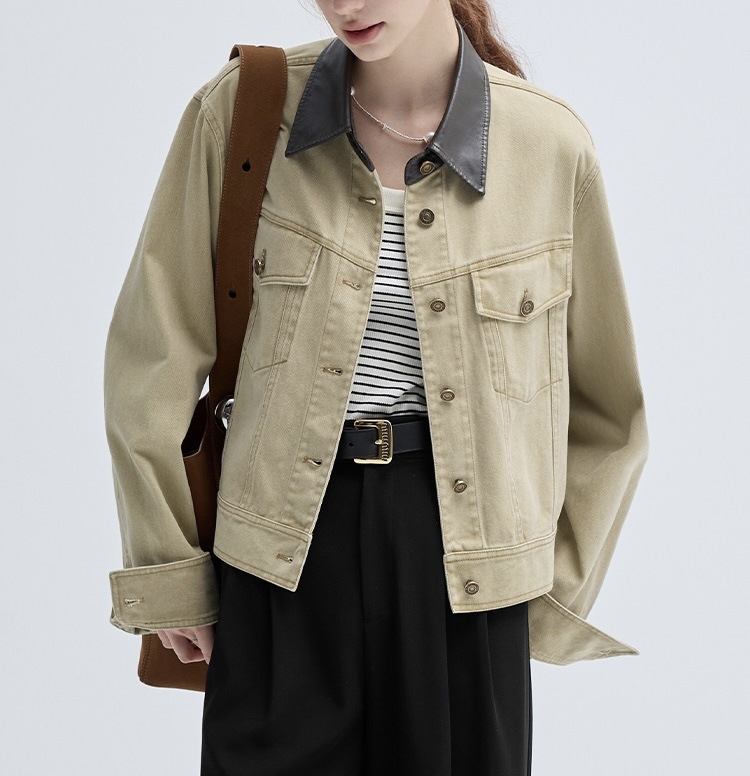 Κοντό τζάκετ Vega για γυναίκες Άνοιξη και Φθινόπωρο 2025 Νέο στυλ Petite Retro Patchwork Workwear Στυλ Denim Top