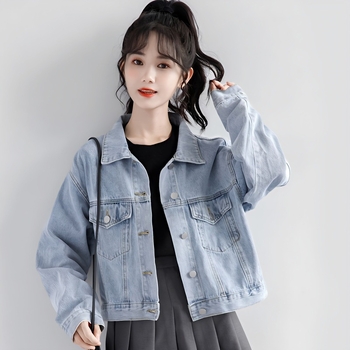 Dámsky džínsový kabát, jarný a jesenný, nový kórejský štýl, voľný dizajn, zmysel pre niku, retro západný štýl, univerzálny krátky top