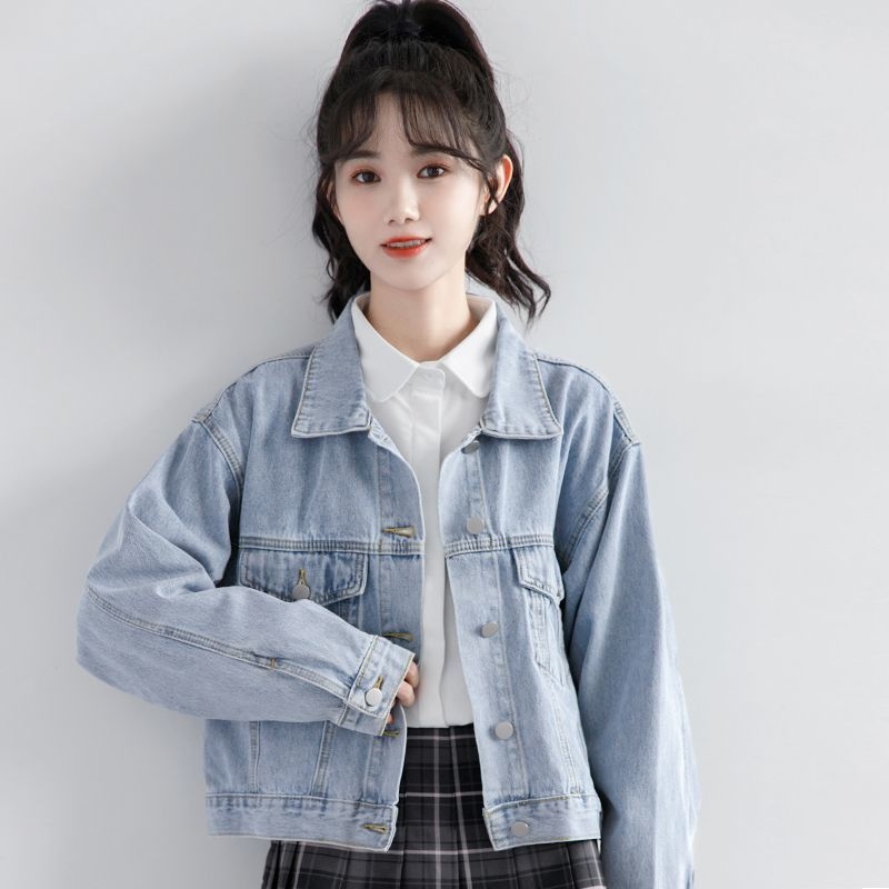 Dámsky džínsový kabát, jarný a jesenný, nový kórejský štýl, voľný dizajn, zmysel pre niku, retro západný štýl, univerzálny krátky top