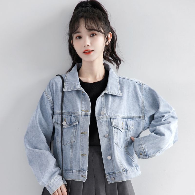 Dámsky džínsový kabát, jarný a jesenný, nový kórejský štýl, voľný dizajn, zmysel pre niku, retro západný štýl, univerzálny krátky top