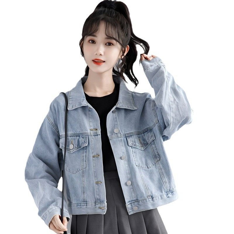 Dámsky džínsový kabát, jarný a jesenný, nový kórejský štýl, voľný dizajn, zmysel pre niku, retro západný štýl, univerzálny krátky top