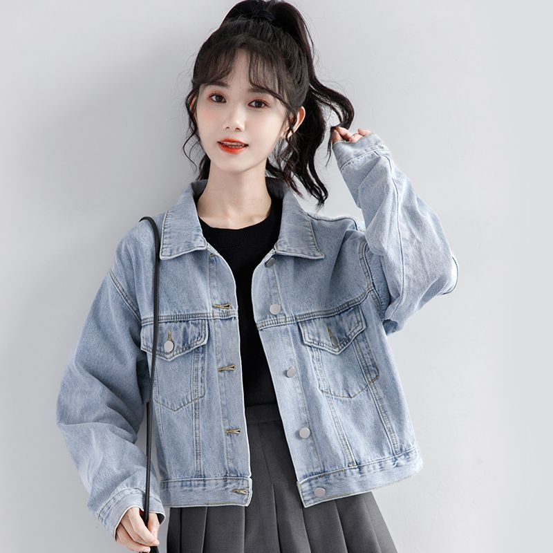 Dámsky džínsový kabát, jarný a jesenný, nový kórejský štýl, voľný dizajn, zmysel pre niku, retro západný štýl, univerzálny krátky top