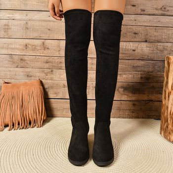 Vanjskotrgovinske čizme plus size za žene, europske i američke prekogranične zimske nove okrugle četvrtaste pete, jednobojne modne ženske čizme na veliko, generacija