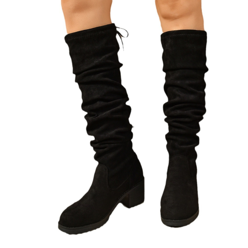 Vanjskotrgovinske čizme plus size za žene, europske i američke prekogranične zimske nove okrugle četvrtaste pete, jednobojne modne ženske čizme na veliko, generacija