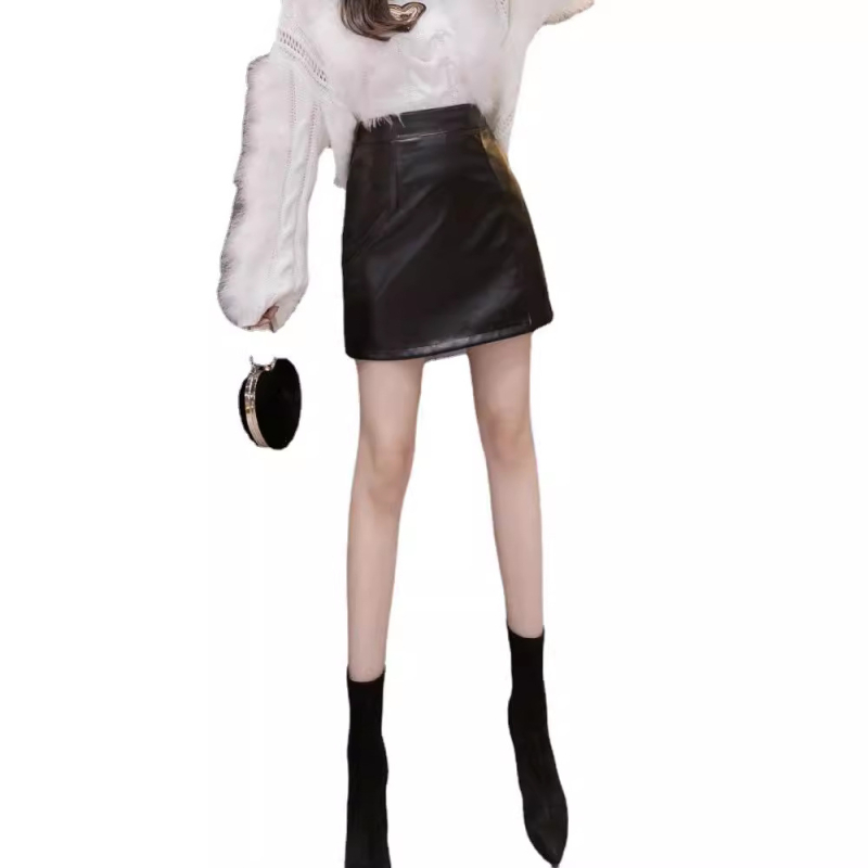 Nová jesenná a zimná sukňa s vysokým pásom z umelej kože s rozparkom, elegantná priliehavá krátka sukňa pre ženy, šik, všestranná a módna sukňa do A