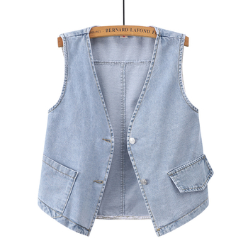 Veľkoobchodná dámska džínsová vesta pre plus size dievčatá, voľná jarná a letná bunda bez rukávov 2024 pre kórejských dievčat