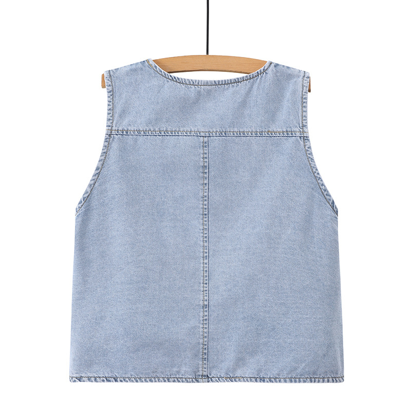 Veľkoobchodná dámska džínsová vesta pre plus size dievčatá, voľná jarná a letná bunda bez rukávov 2024 pre kórejských dievčat