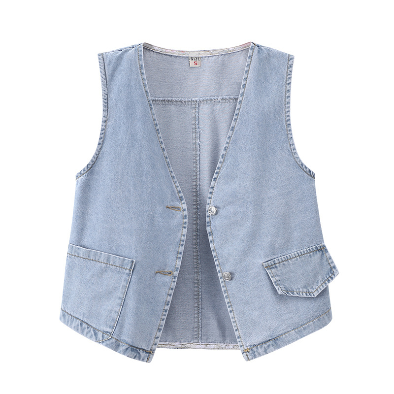 Veľkoobchodná dámska džínsová vesta pre plus size dievčatá, voľná jarná a letná bunda bez rukávov 2024 pre kórejských dievčat