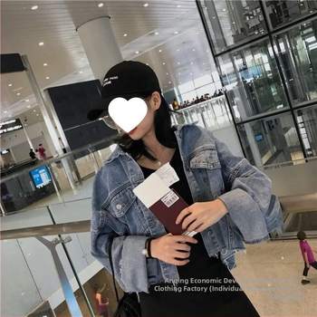 Γυναικείο τζιν παλτό, κοντό, για άνοιξη και φθινόπωρο, νέο, διασυνοριακό, ρετρό, στυλ Χονγκ Κονγκ, φοιτητικό, χαλαρό, all-match τζιν μπουφάν
