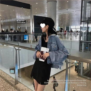 Γυναικείο τζιν παλτό, κοντό, για άνοιξη και φθινόπωρο, νέο, διασυνοριακό, ρετρό, στυλ Χονγκ Κονγκ, φοιτητικό, χαλαρό, all-match τζιν μπουφάν