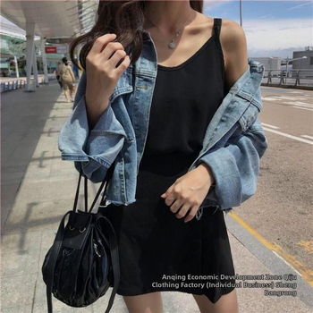 Γυναικείο τζιν παλτό, κοντό, για άνοιξη και φθινόπωρο, νέο, διασυνοριακό, ρετρό, στυλ Χονγκ Κονγκ, φοιτητικό, χαλαρό, all-match τζιν μπουφάν