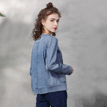 Μικρό κοντό τζάκετ για γυναίκες 2025 Νέο φθινόπωρο, casual, ρετρό σχέδιο, πλεκτό τζιν τοπ με στριφτό τελείωμα 9323