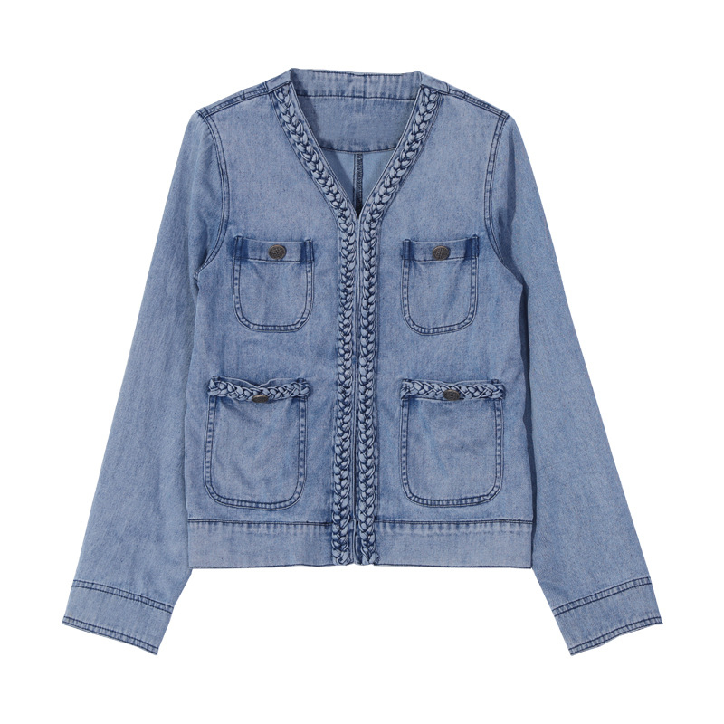 Mali sako kratka jakna za žene 2025 novi jesenski ležeran retro dizajn pleteni traper top 9323