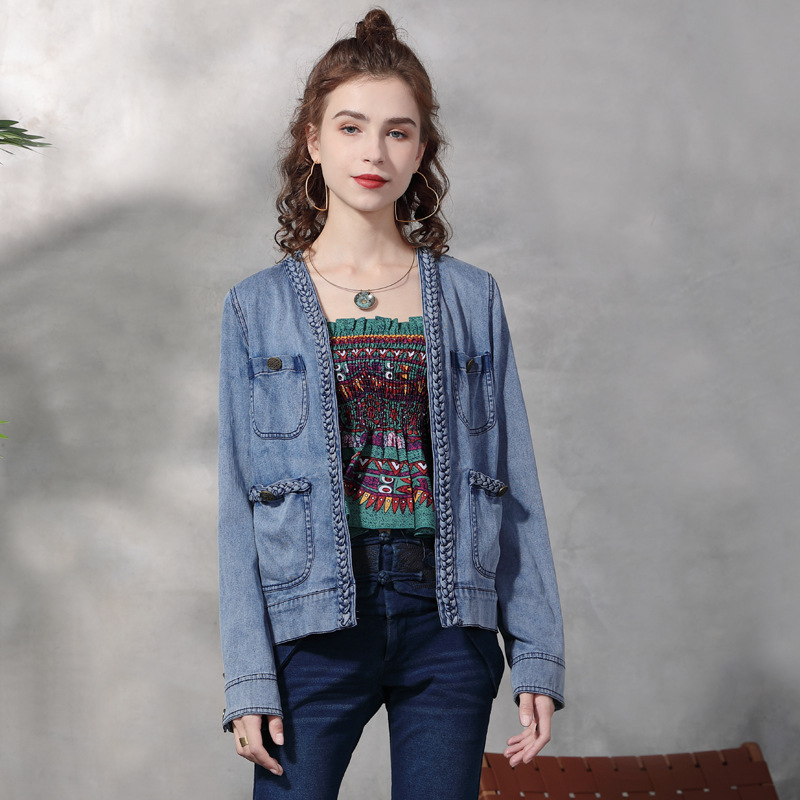 Mali sako kratka jakna za žene 2025 novi jesenski ležeran retro dizajn pleteni traper top 9323