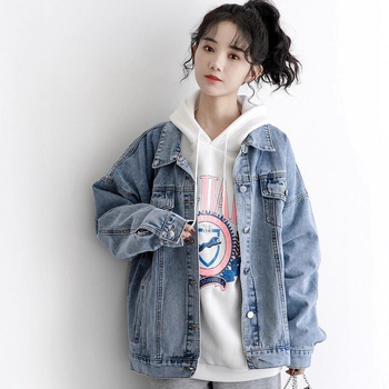 Γυναικείο τζιν τοπ American Retro, ευέλικτο, casual τζιν παλτό, μακρύ τζιν με φαρδύ πέτο και μακριά μανίκια.