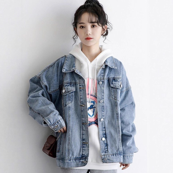 Γυναικείο τζιν τοπ American Retro, ευέλικτο, casual τζιν παλτό, μακρύ τζιν με φαρδύ πέτο και μακριά μανίκια.