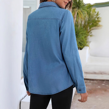 Prekogranična nova oprana ženska modna ležerna traper jakna s dugim rukavima i džepovima na prednje gumbe