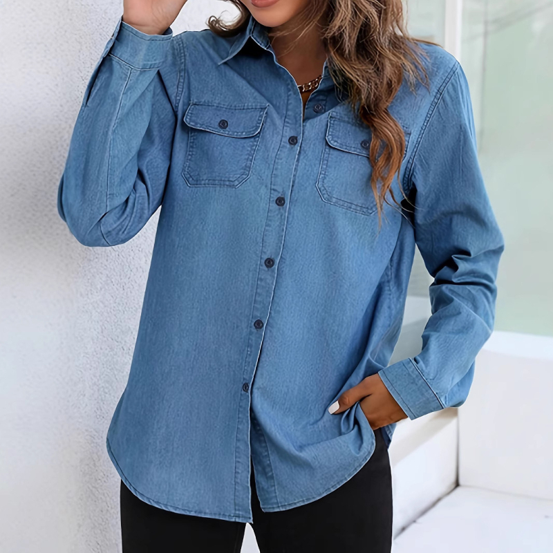 Prekogranična nova oprana ženska modna ležerna traper jakna s dugim rukavima i džepovima na prednje gumbe