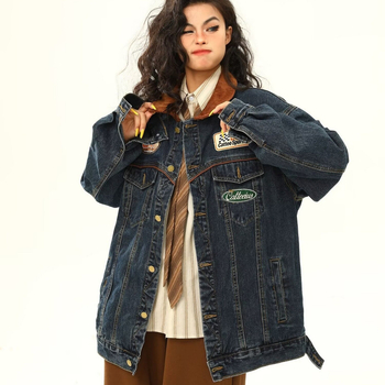 Határokon átnyúló 2024 tavaszi és őszi amerikai stílusú vintage varrású farmerkabát női divatos márkás laza, hétköznapi, mosott motoros dzseki divatos