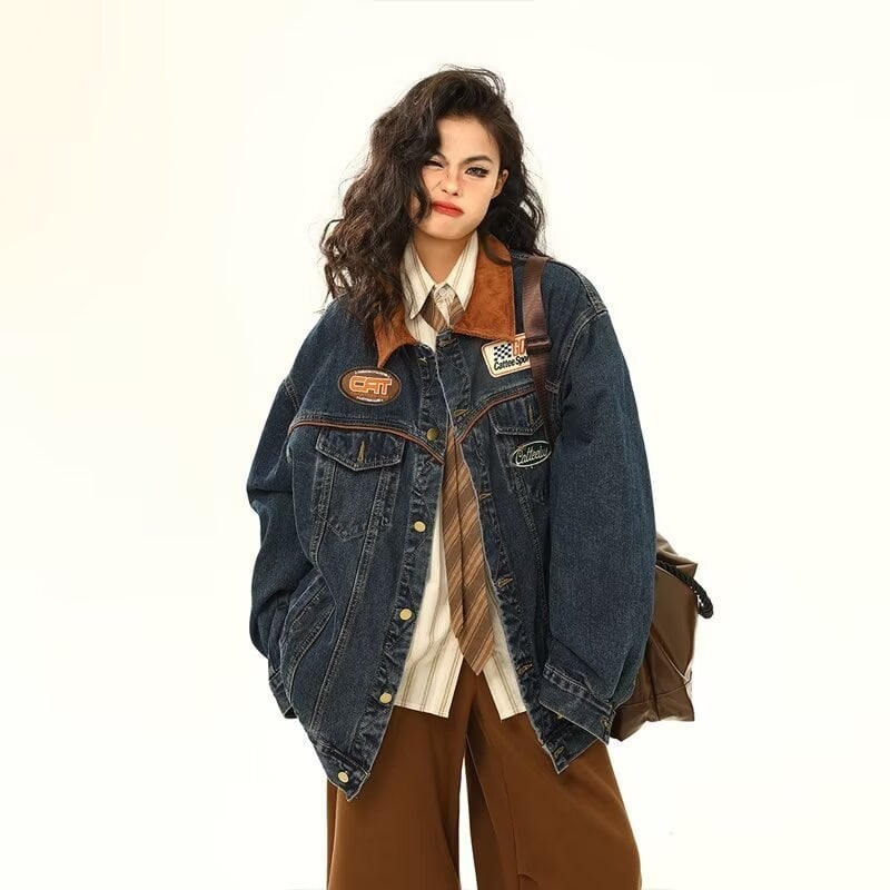 Jachetă de motocicletă lavabilă, stil american, cu cusături vintage, de primăvară și toamnă, pentru femei, la modă, de brand, vrac, casual, spălată