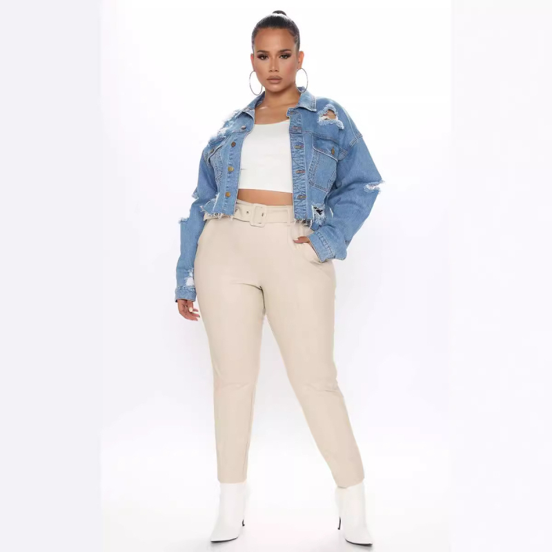 „Bao“ stiliaus džinsinis švarkas, moteriškas, naujas, europietiškas ir amerikietiškas, „Amazon“ stiliaus, plėšytas viršus, skalbtas, džinsinis švarkas.