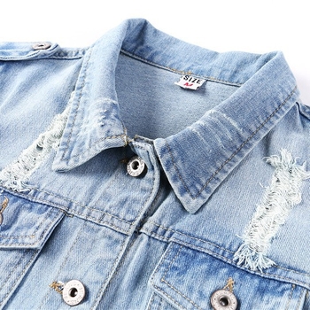 Άνοιξη και Φθινόπωρο 2024 Νέο Κορεάτικο Στυλ Κοντό Τζιν με Σκισίματα σε Στενή Γραμμή Γυναικείο Μεγάλο Μέγεθος Φοιτητικό Τζάκετ