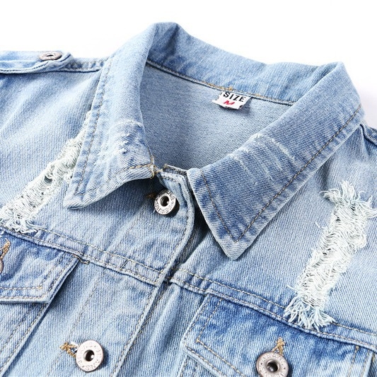 Proljeće i jesen 2024. Nova korejska uska kratka poderana traper jakna za žene velike veličine, moderna studentska jakna