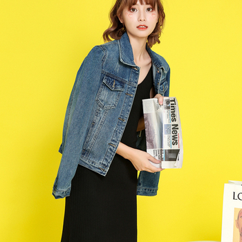Νέο ρετρό τζιν παλτό γυναικείο με μακριά μανίκια, ευέλικτο, casual τοπ για φοιτητές του 2024