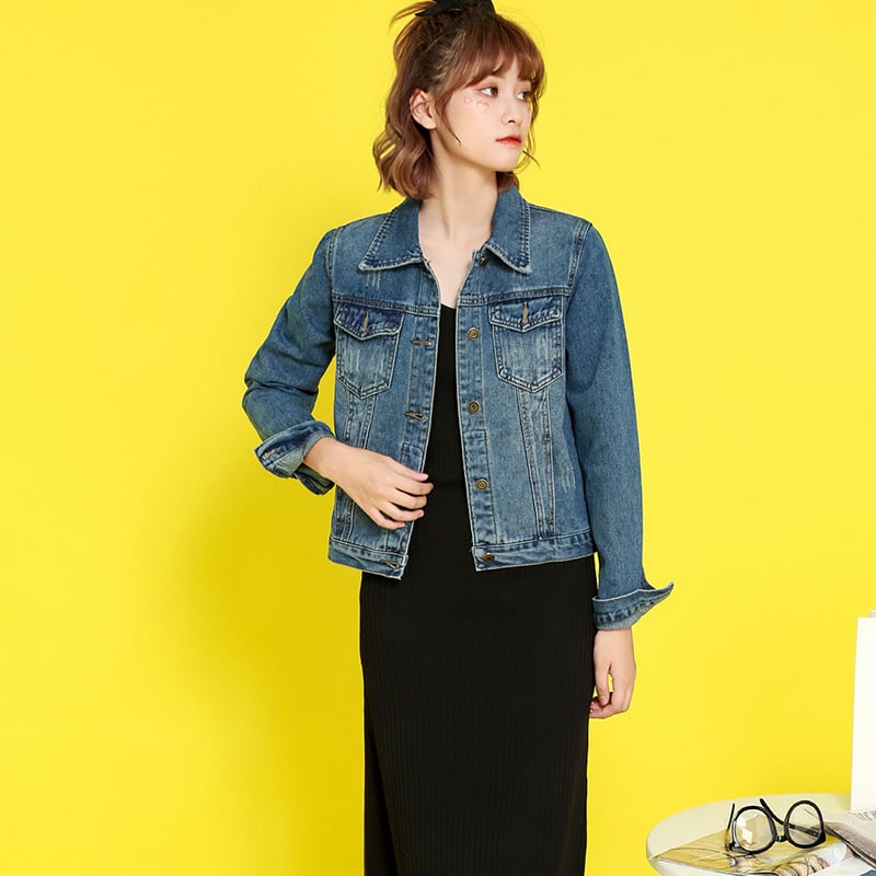 2024 Noua haină din denim în stil retro Hong Kong pentru femei, cu mânecă lungă, versatil, casual, pentru studenți