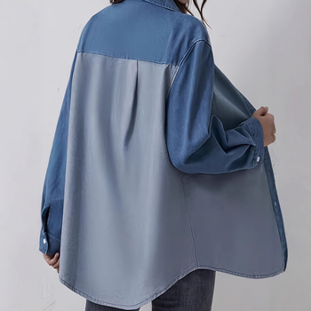 2024 AliExpress Denim Μονόχρωμο Κομψό Ζακέτα Commuter με Μακρυμάνικο Στυλ, Ευρωπαϊκό και Αμερικανικό Πέο, Μονόπετο Τζιν Πουκάμισο με Χρώματα