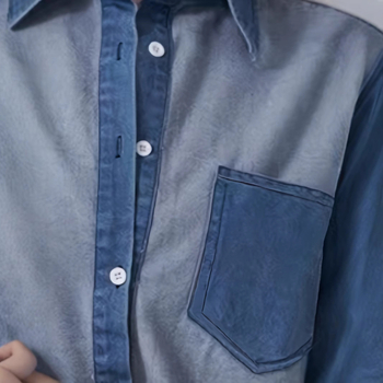 2024 AliExpress Denim Μονόχρωμο Κομψό Ζακέτα Commuter με Μακρυμάνικο Στυλ, Ευρωπαϊκό και Αμερικανικό Πέο, Μονόπετο Τζιν Πουκάμισο με Χρώματα