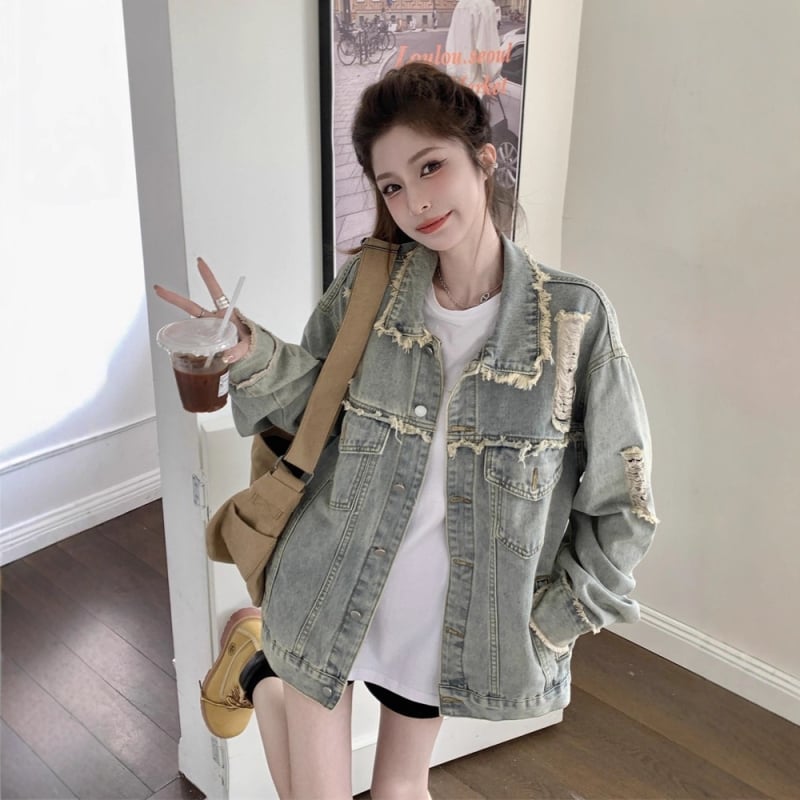 Geacă denim supradimensionată pentru femei, haine de lucru din denim, haină de femei, jachetă de toamnă de înaltă calitate, jachetă denim pentru femei