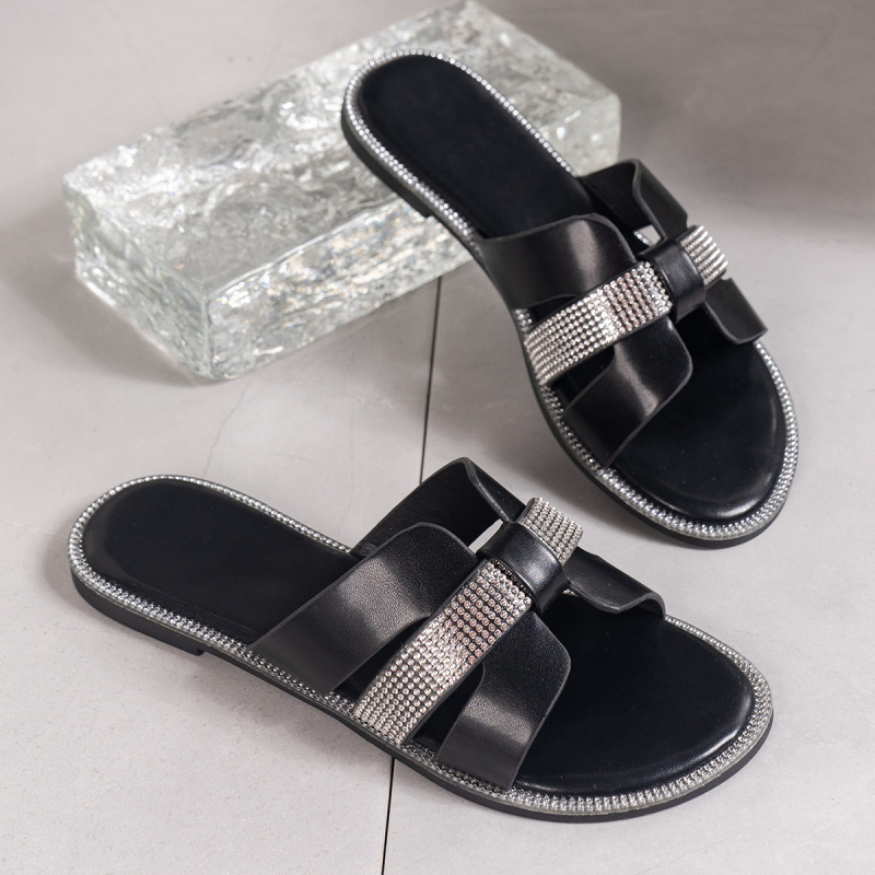 Zahraničný obchod 2024 nové dámske kamienkové ploché papuče, výklenok víly štýl plus size kamienkové vonkajšie ležérne dámske topánky