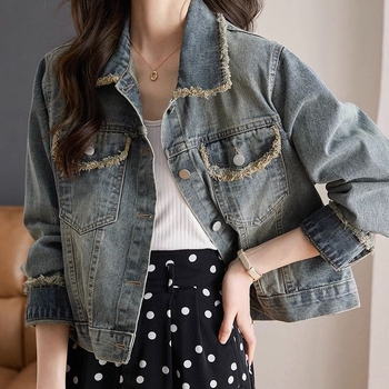 Džínsový kabát Jar 2025 Nový univerzálny ležérny dizajn Voľný krátky krátky rapový top